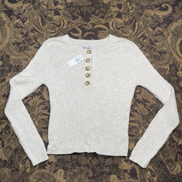 American Eagle Outfitters Sweaters - American Eagle Cropped Henley Pullover Sweater Oatmeal Womens Size XL New W Tags